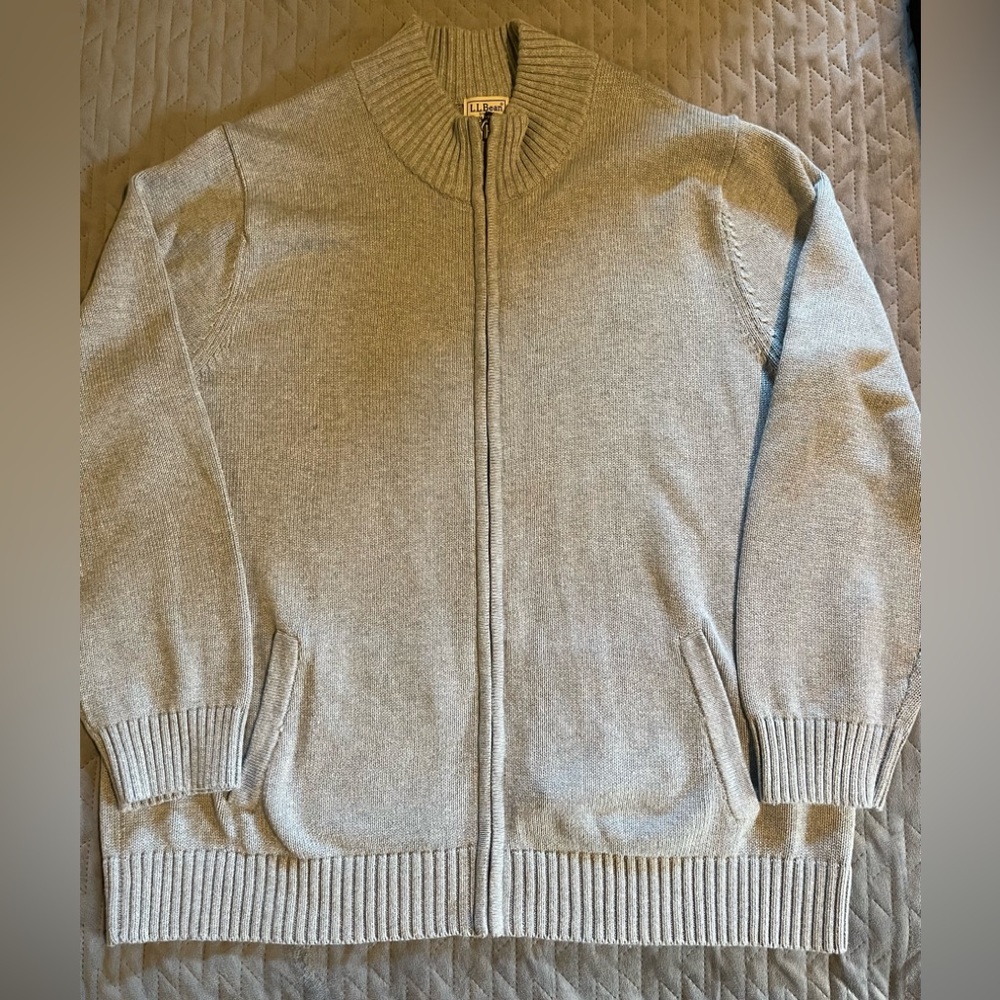 L.L. Bean full zip‎ sweater mens size XXL regular gray NWOT